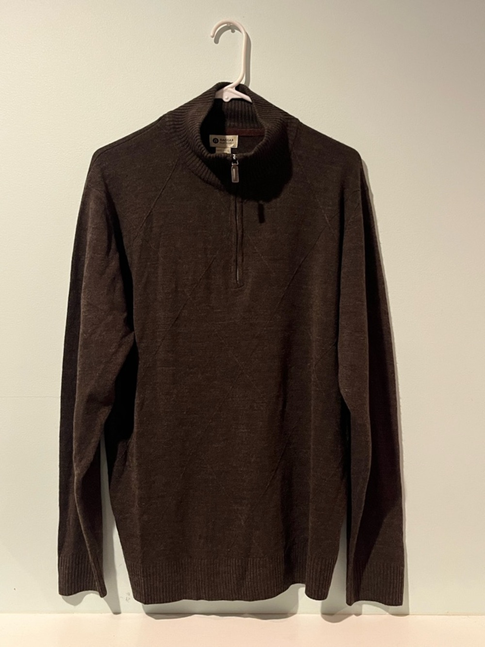 Haggar Men's Mocha Brown Quarter-Zip Acrylic Soft Winter Sweater, Size Large